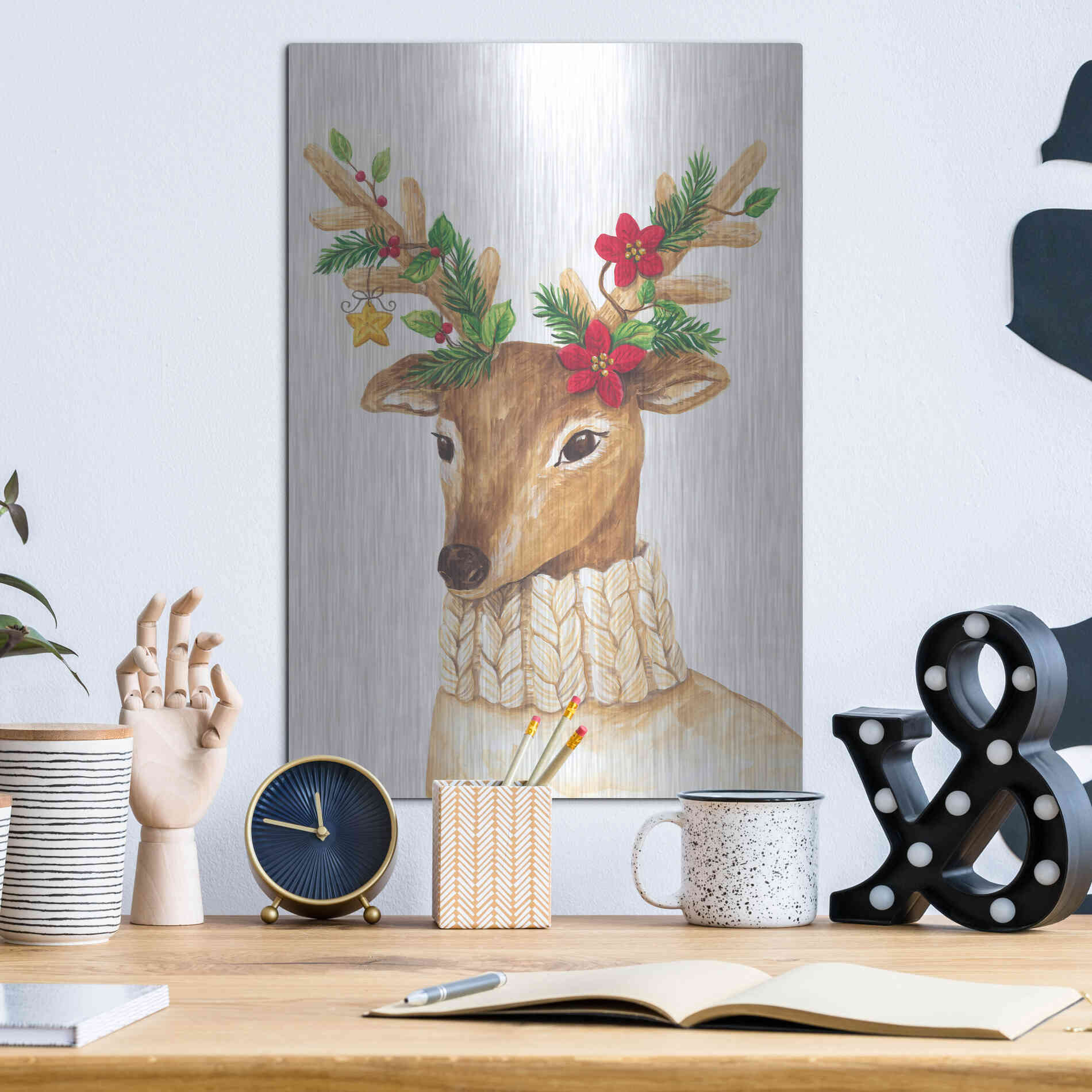 Luxe Metal Art 'Christmas Deer' by Diane Kater, Metal Wall Art,12x16