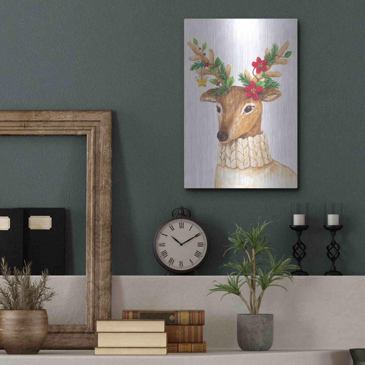 Luxe Metal Art 'Christmas Deer' by Diane Kater, Metal Wall Art,12x16