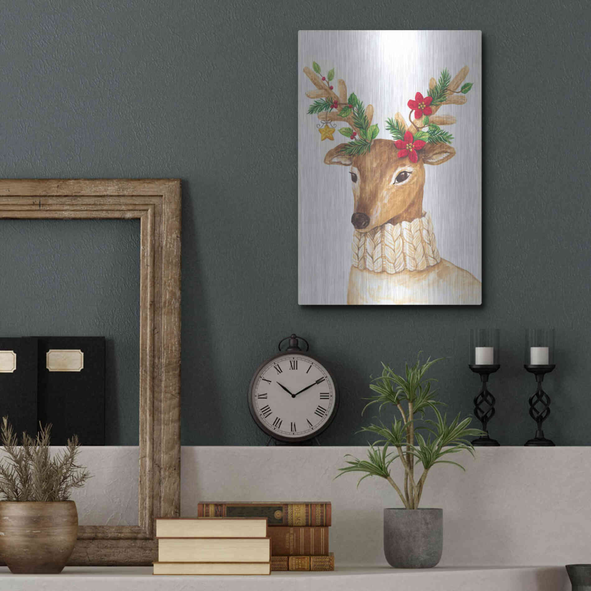 Luxe Metal Art 'Christmas Deer' by Diane Kater, Metal Wall Art,12x16