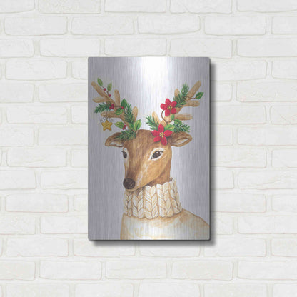 Luxe Metal Art 'Christmas Deer' by Diane Kater, Metal Wall Art,16x24