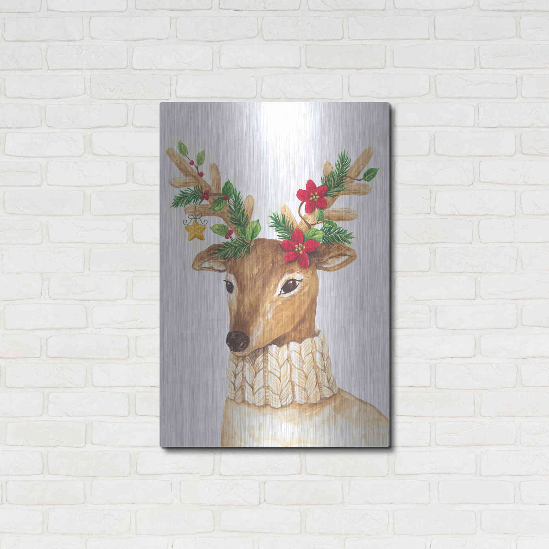 Luxe Metal Art 'Christmas Deer' by Diane Kater, Metal Wall Art,24x36
