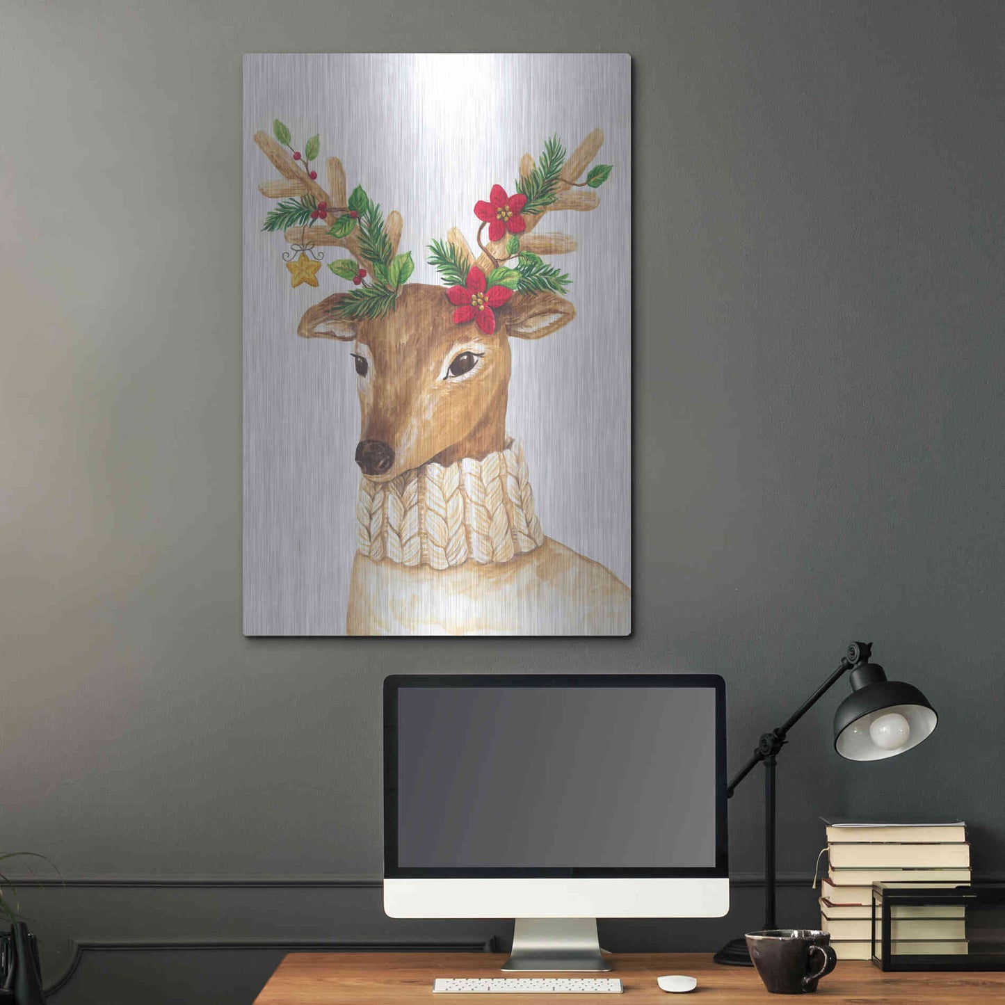 Luxe Metal Art 'Christmas Deer' by Diane Kater, Metal Wall Art,24x36