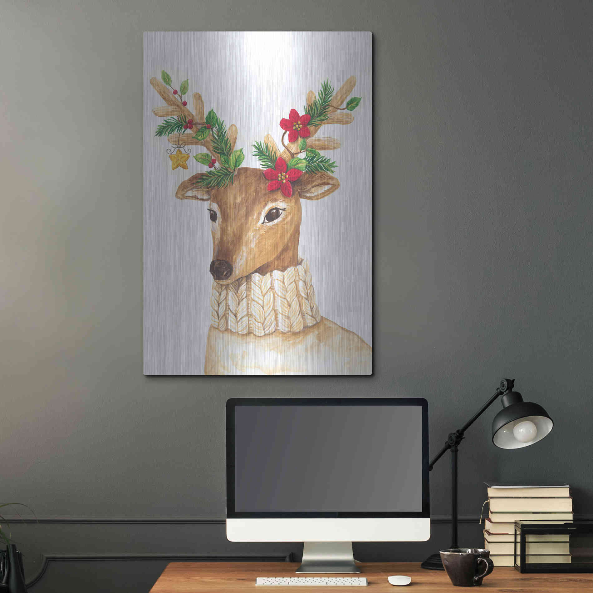 Luxe Metal Art 'Christmas Deer' by Diane Kater, Metal Wall Art,24x36