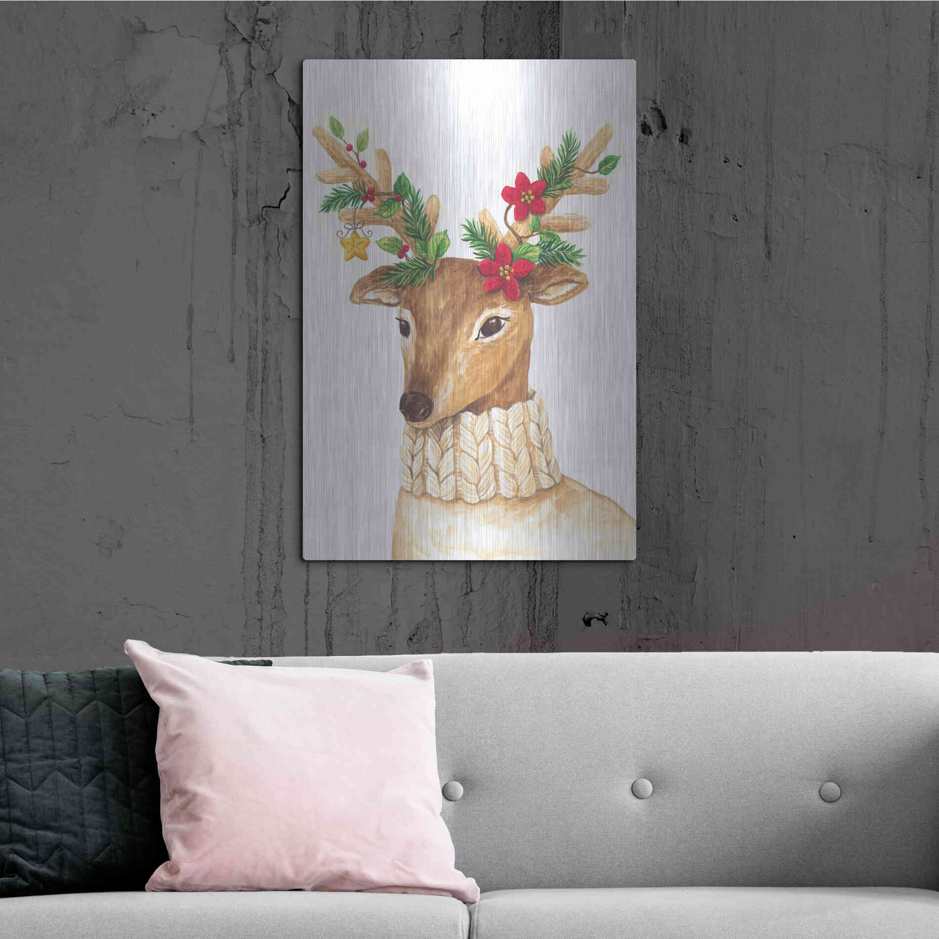 Luxe Metal Art 'Christmas Deer' by Diane Kater, Metal Wall Art,24x36