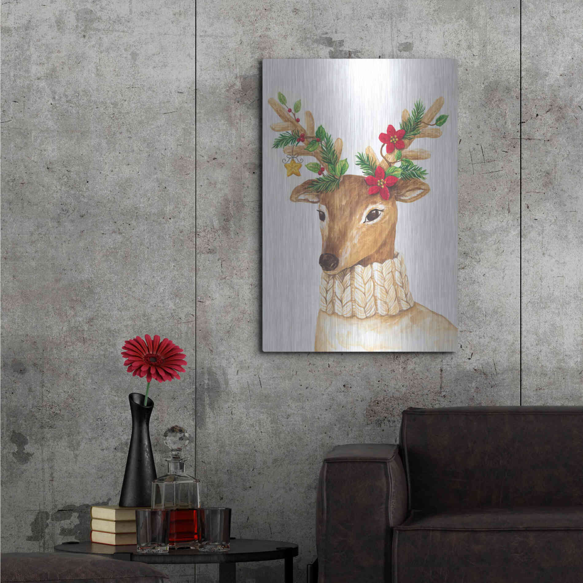 Luxe Metal Art 'Christmas Deer' by Diane Kater, Metal Wall Art,24x36