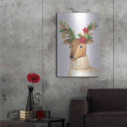 Luxe Metal Art 'Christmas Deer' by Diane Kater, Metal Wall Art,24x36