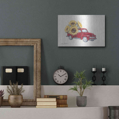 Luxe Metal Art 'Sunflower Farm Truck' by Sara Baker, Metal Wall Art,16x12