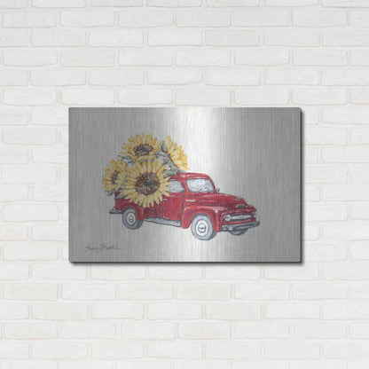 Luxe Metal Art 'Sunflower Farm Truck' by Sara Baker, Metal Wall Art,36x24