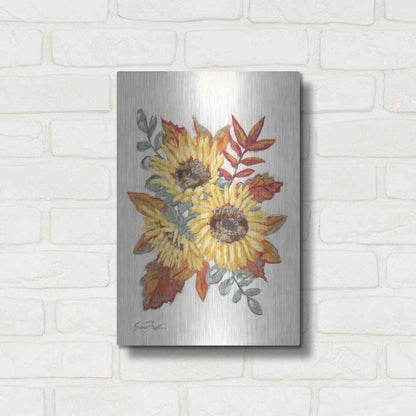 Luxe Metal Art 'Sunflower Fall Foliage' by Sara Baker, Metal Wall Art,12x16