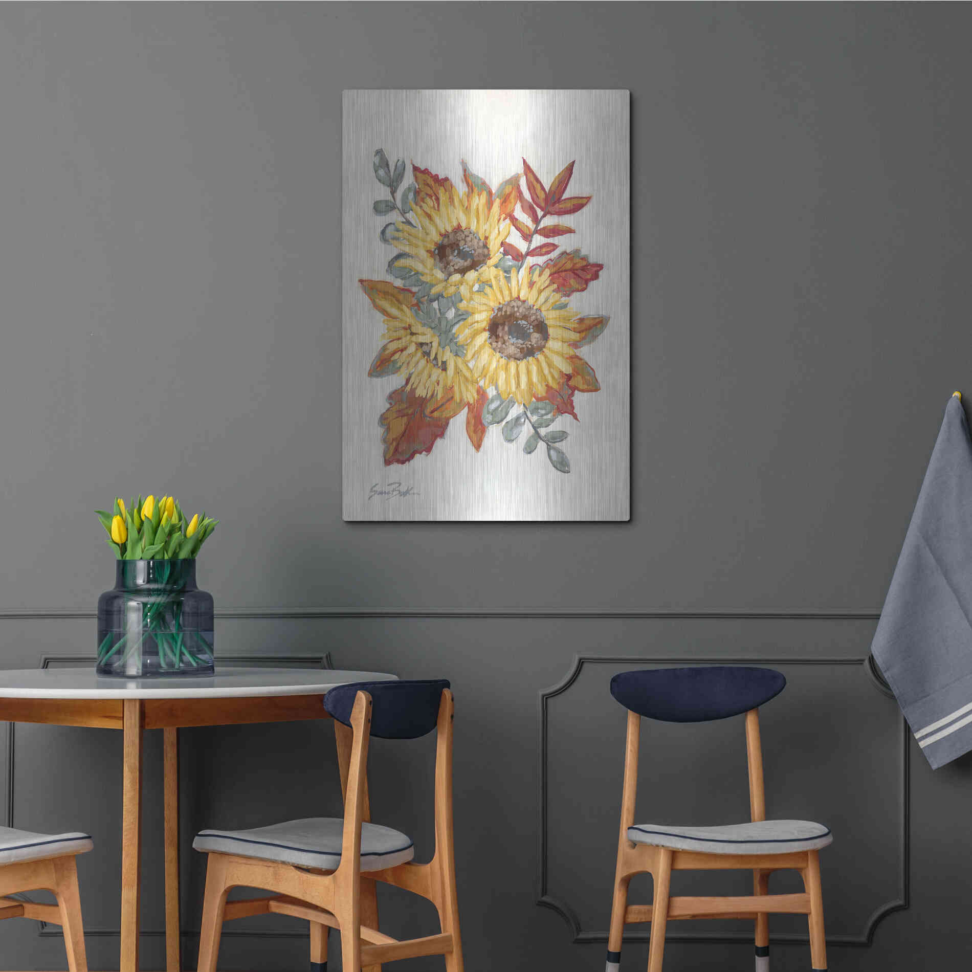 Luxe Metal Art 'Sunflower Fall Foliage' by Sara Baker, Metal Wall Art,24x36