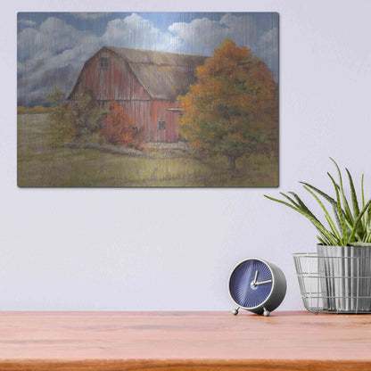 Luxe Metal Art 'Autumn Barn' by Pam Britton, Metal Wall Art,16x12