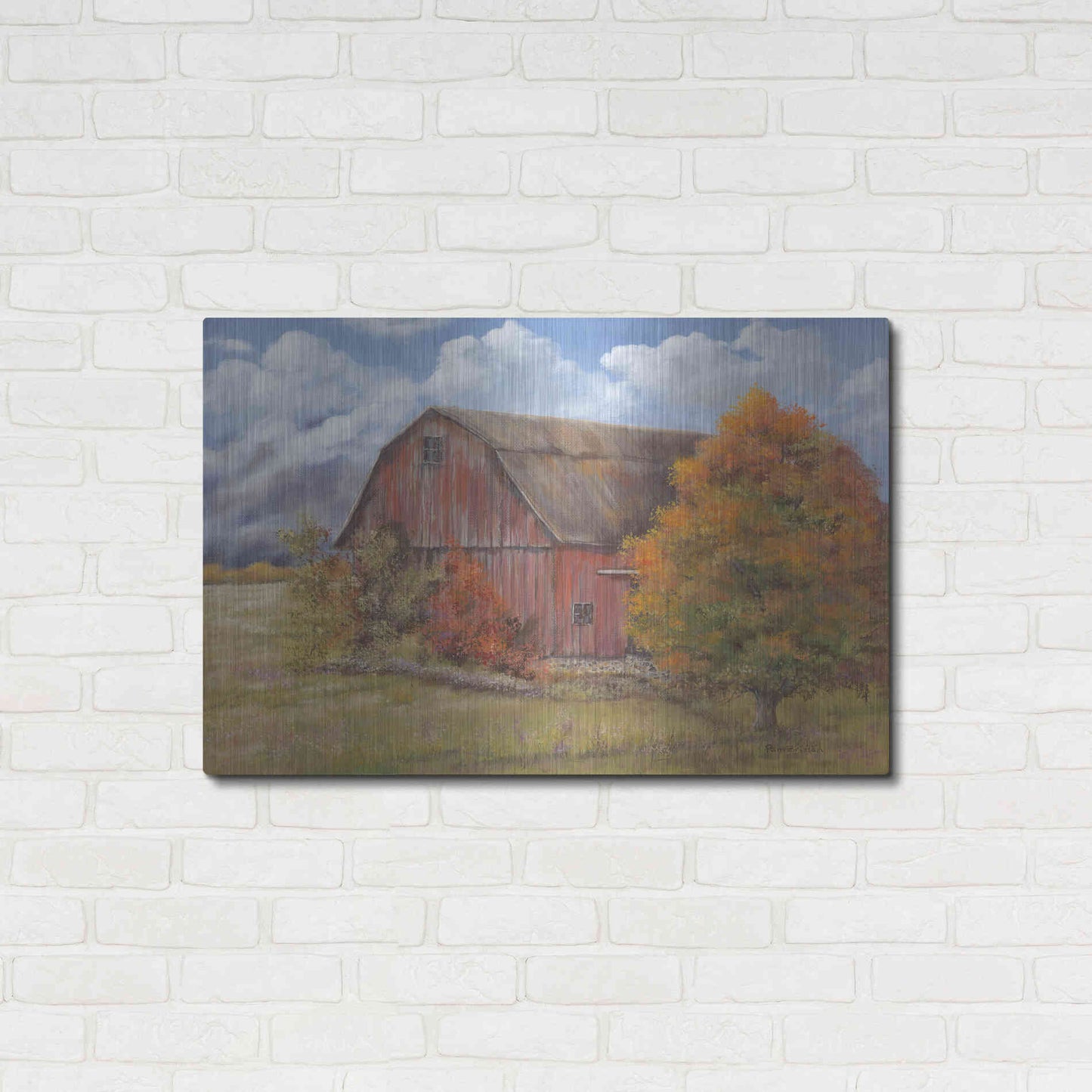 Luxe Metal Art 'Autumn Barn' by Pam Britton, Metal Wall Art,36x24