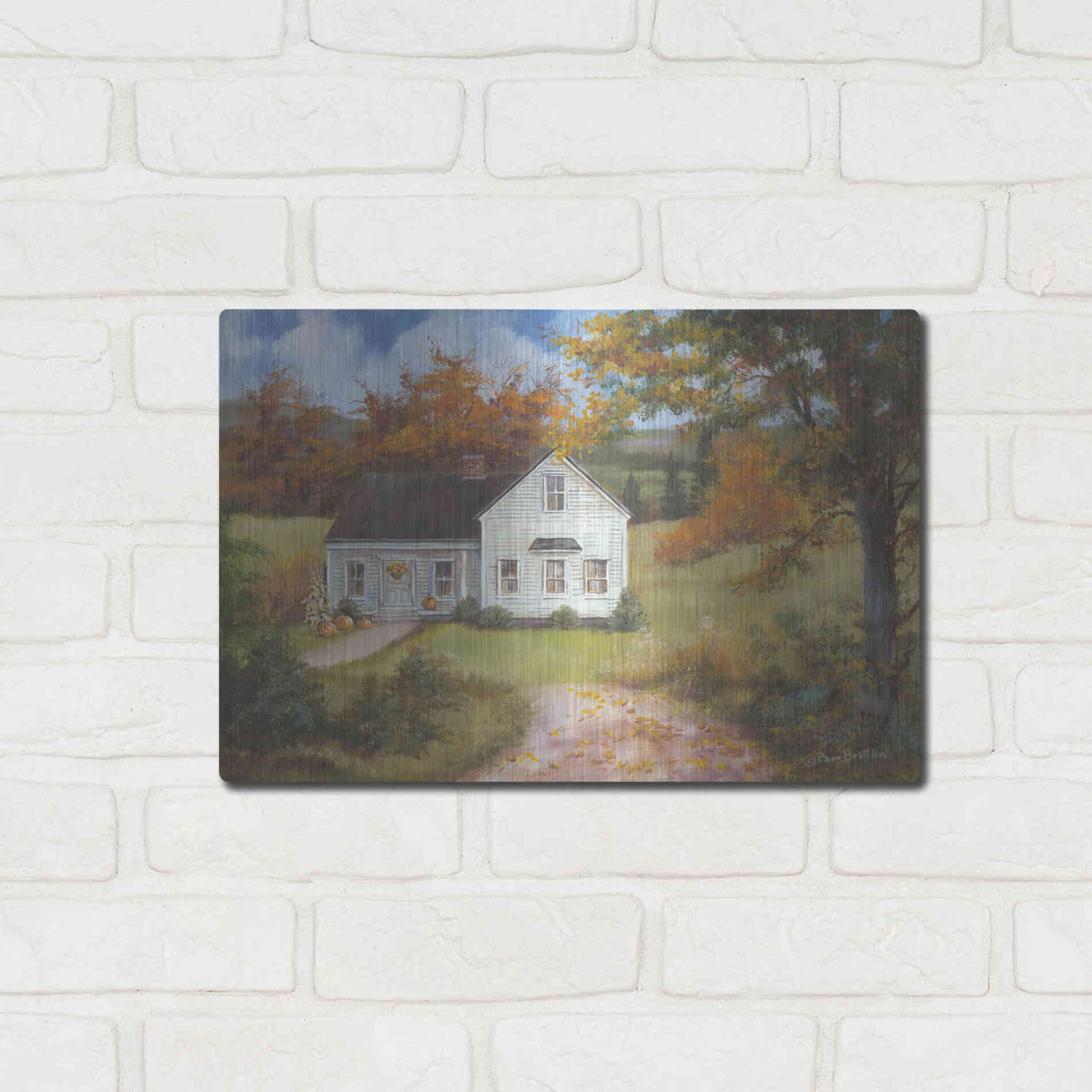 Luxe Metal Art 'Fall In The Country' by Pam Britton, Metal Wall Art,16x12