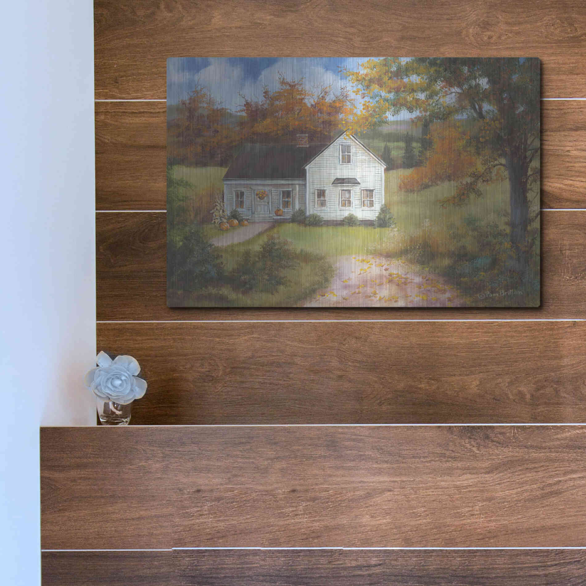 Luxe Metal Art 'Fall In The Country' by Pam Britton, Metal Wall Art,16x12