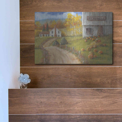 Luxe Metal Art 'Harvest Pumpkin Farm' by Pam Britton, Metal Wall Art,16x12