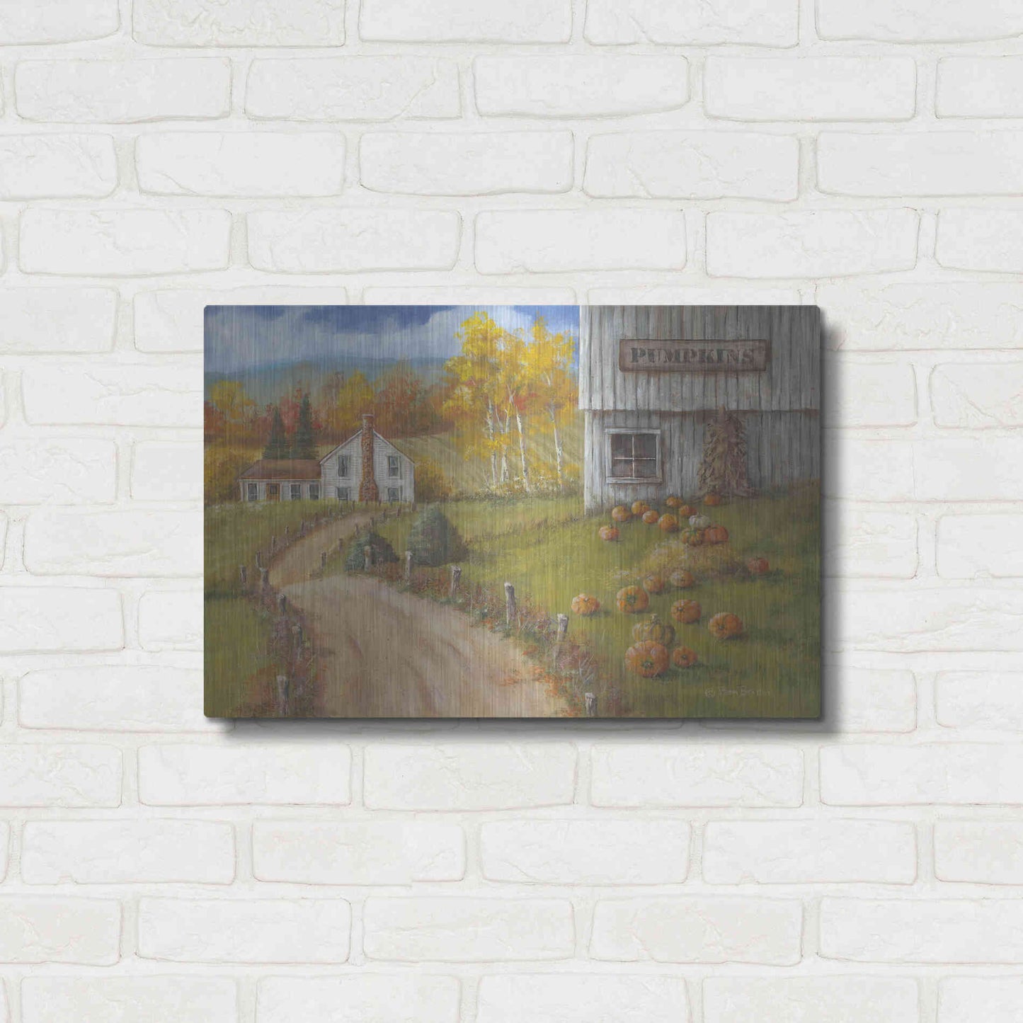 Luxe Metal Art 'Harvest Pumpkin Farm' by Pam Britton, Metal Wall Art,24x16