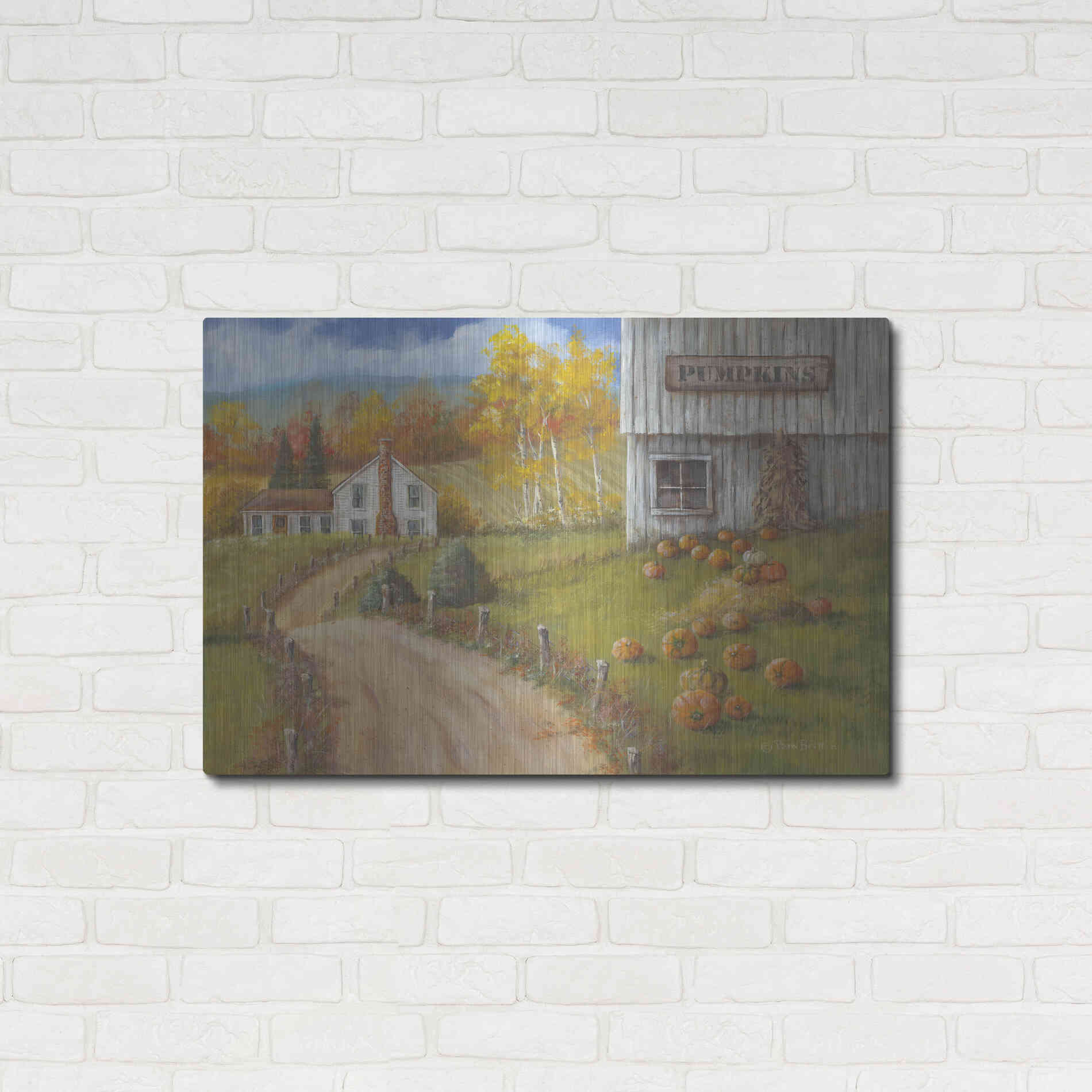 Luxe Metal Art 'Harvest Pumpkin Farm' by Pam Britton, Metal Wall Art,36x24