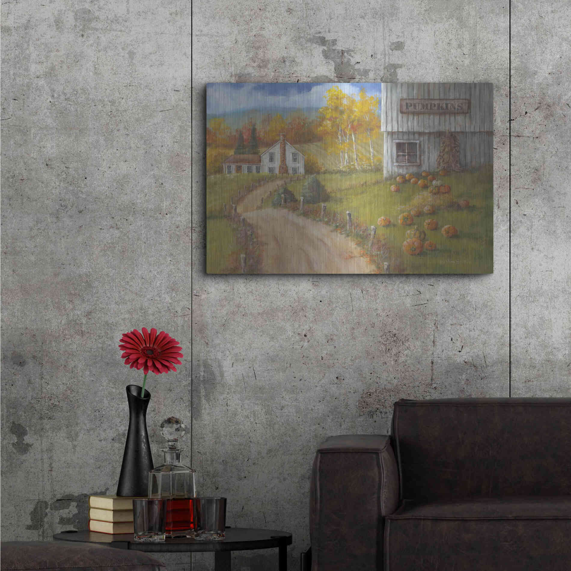 Luxe Metal Art 'Harvest Pumpkin Farm' by Pam Britton, Metal Wall Art,36x24