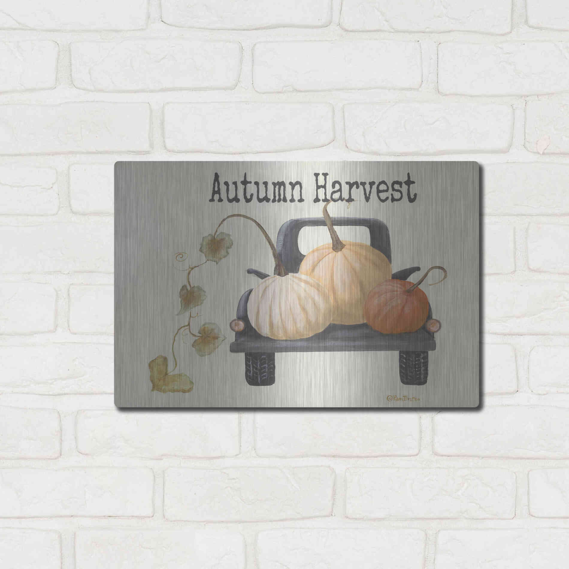 Luxe Metal Art 'Autumn Harvest Truck' by Pam Britton , Metal Wall Art,16x12