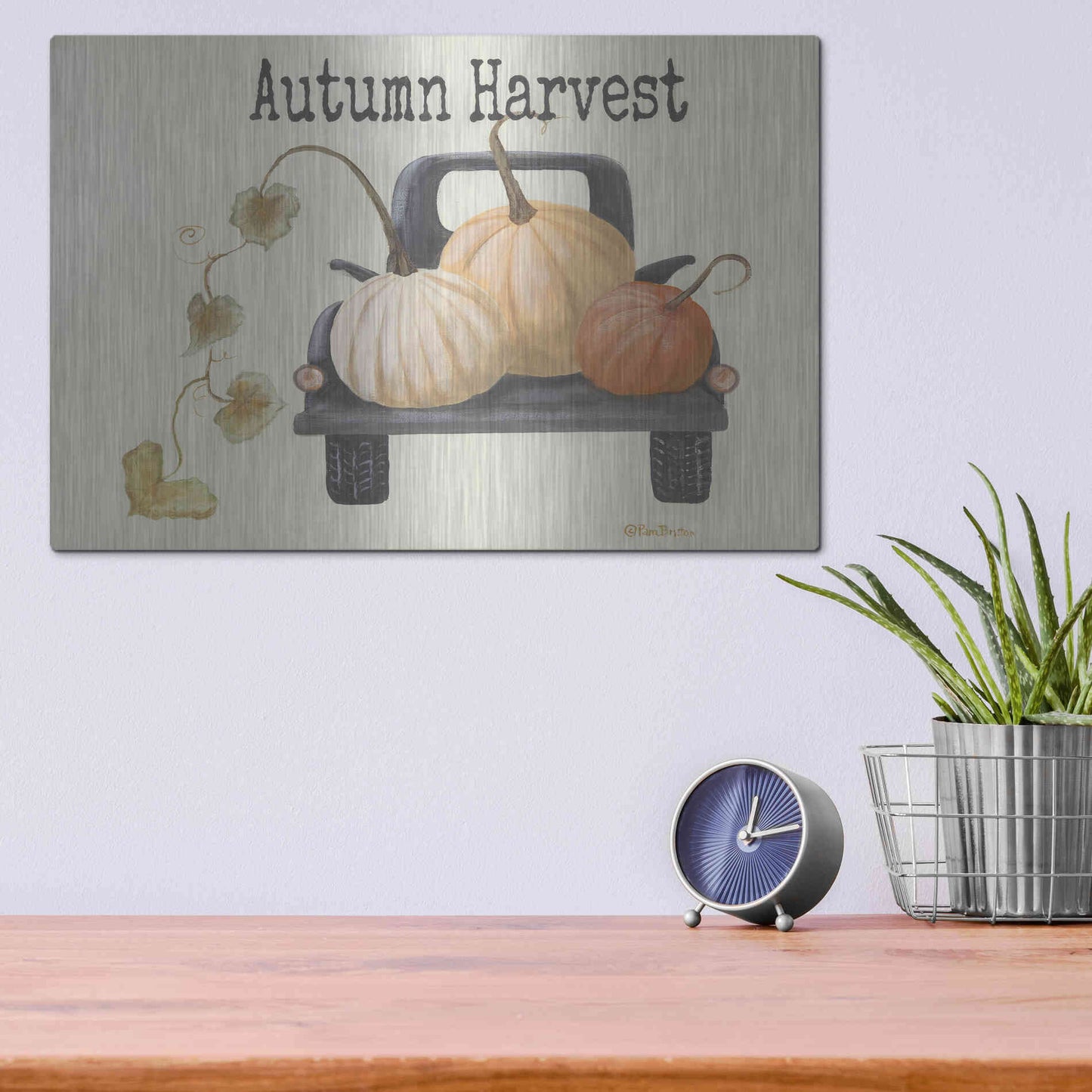 Luxe Metal Art 'Autumn Harvest Truck' by Pam Britton , Metal Wall Art,16x12