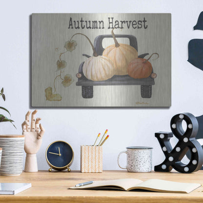 Luxe Metal Art 'Autumn Harvest Truck' by Pam Britton , Metal Wall Art,16x12