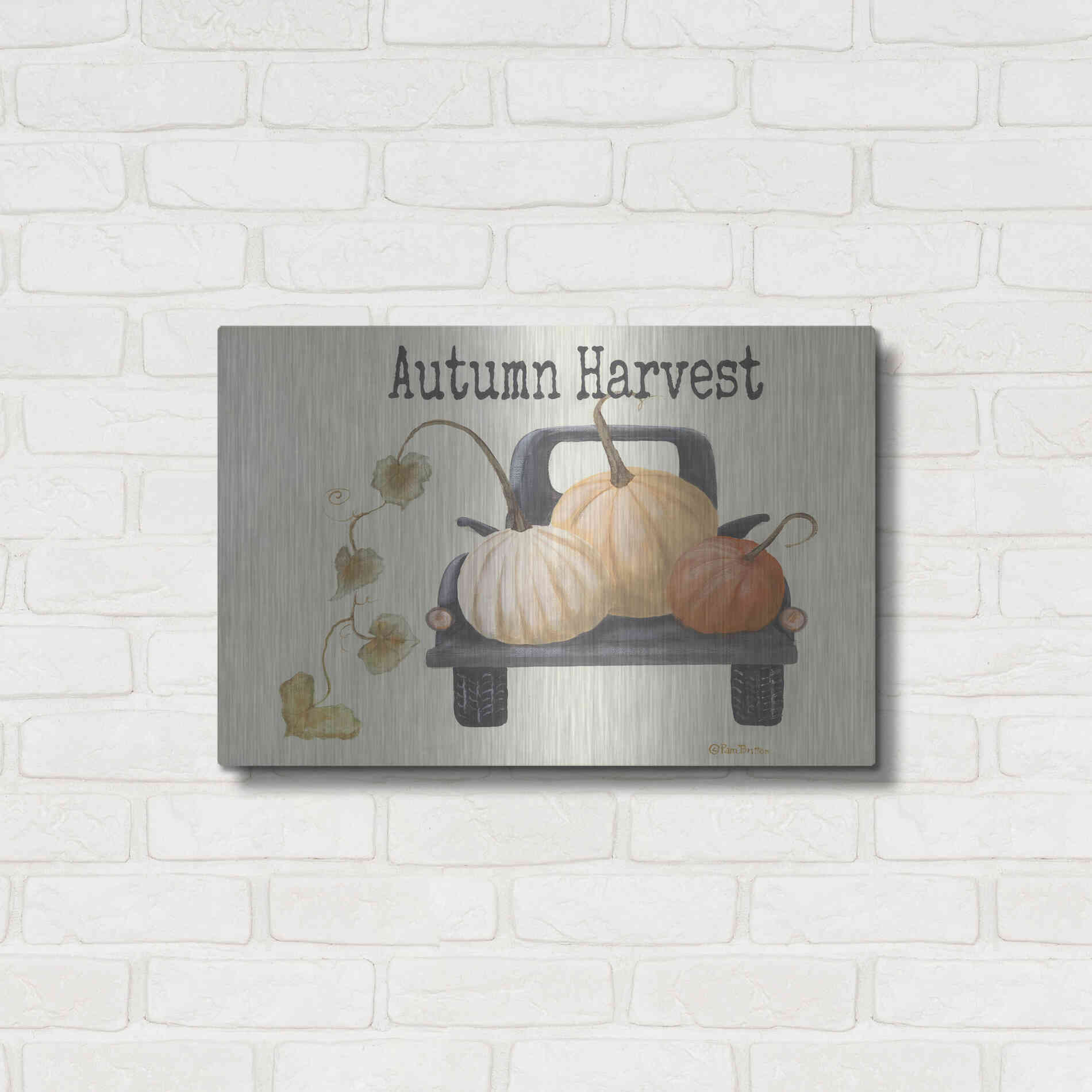 Luxe Metal Art 'Autumn Harvest Truck' by Pam Britton , Metal Wall Art,24x16
