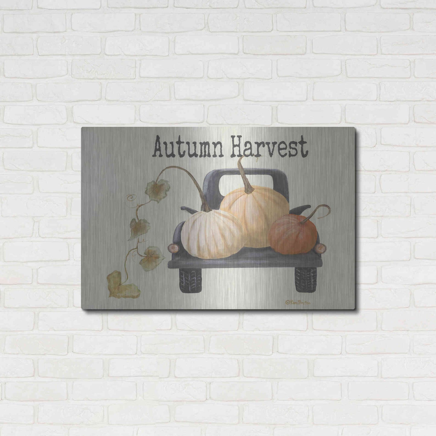 Luxe Metal Art 'Autumn Harvest Truck' by Pam Britton , Metal Wall Art,36x24
