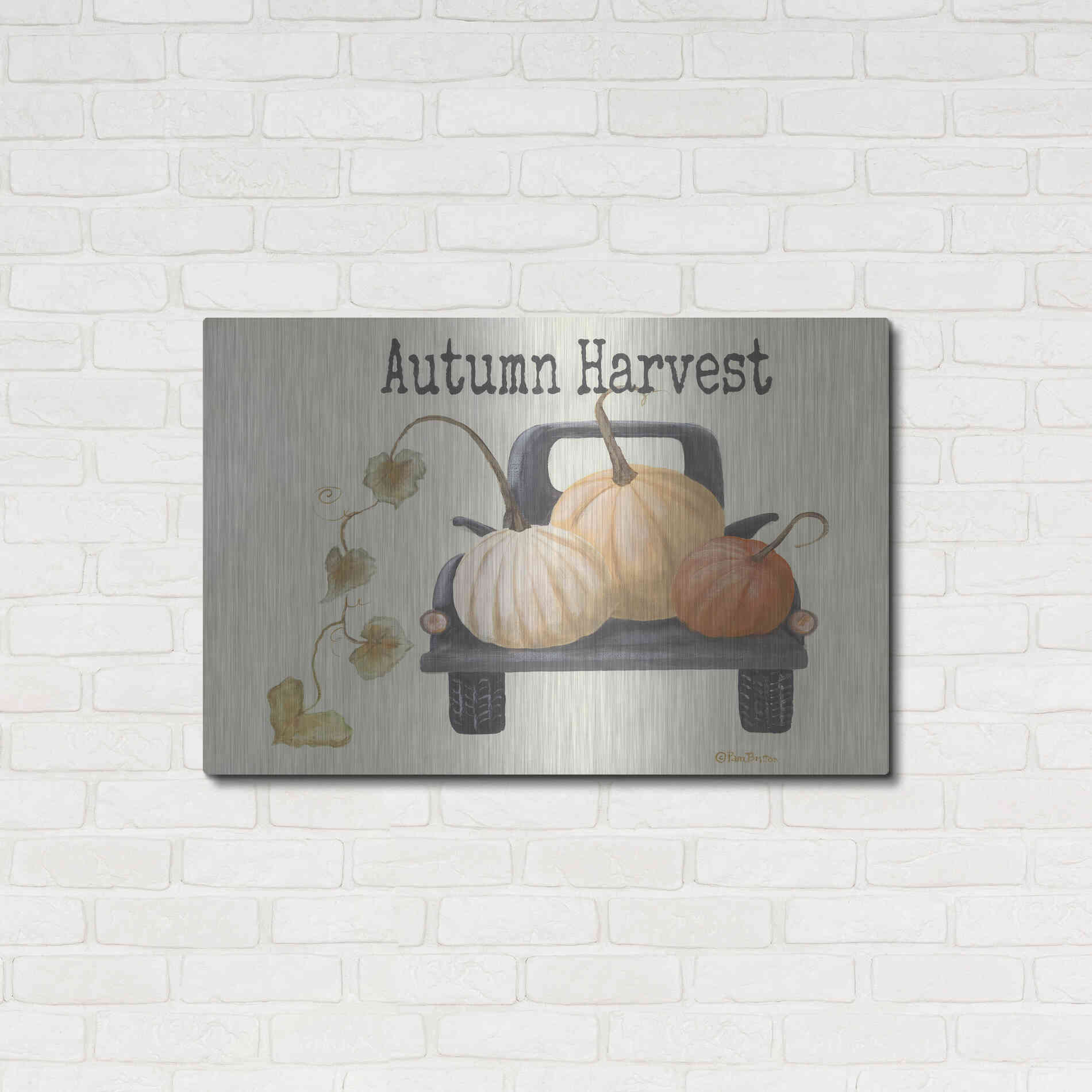 Luxe Metal Art 'Autumn Harvest Truck' by Pam Britton , Metal Wall Art,36x24