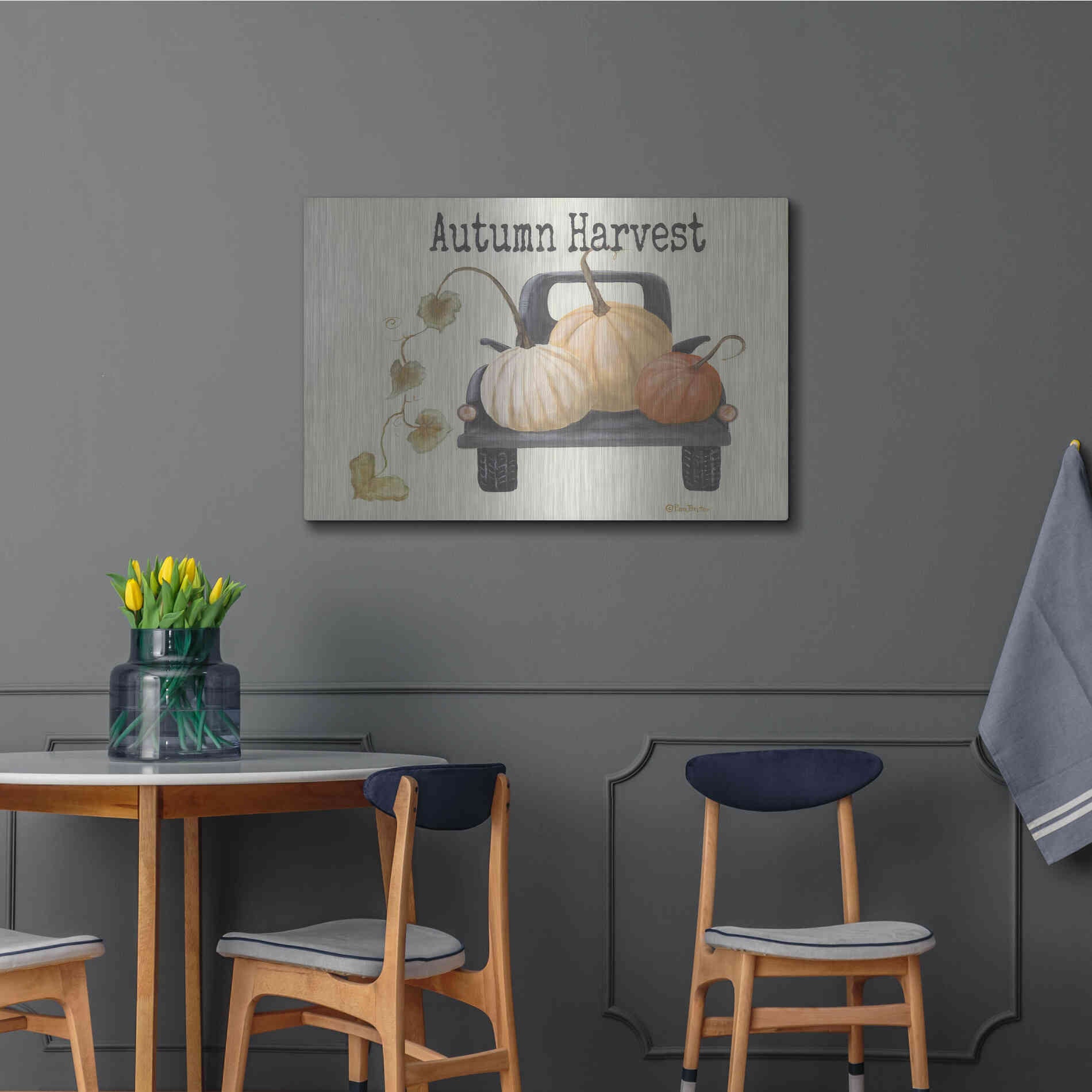 Luxe Metal Art 'Autumn Harvest Truck' by Pam Britton , Metal Wall Art,36x24