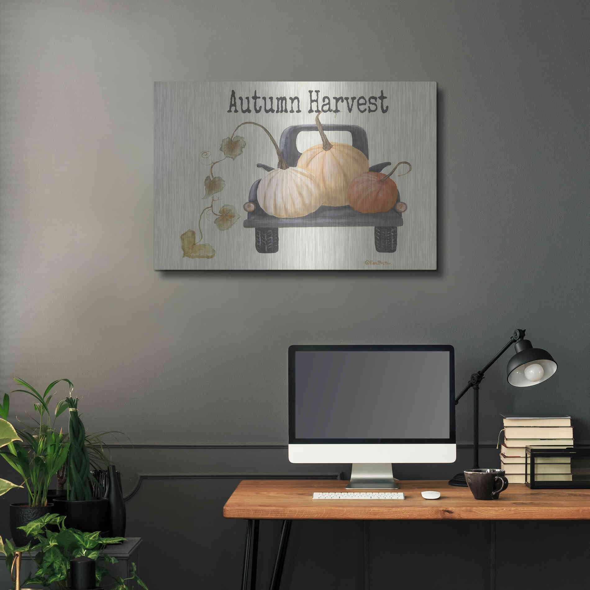 Luxe Metal Art 'Autumn Harvest Truck' by Pam Britton , Metal Wall Art,36x24