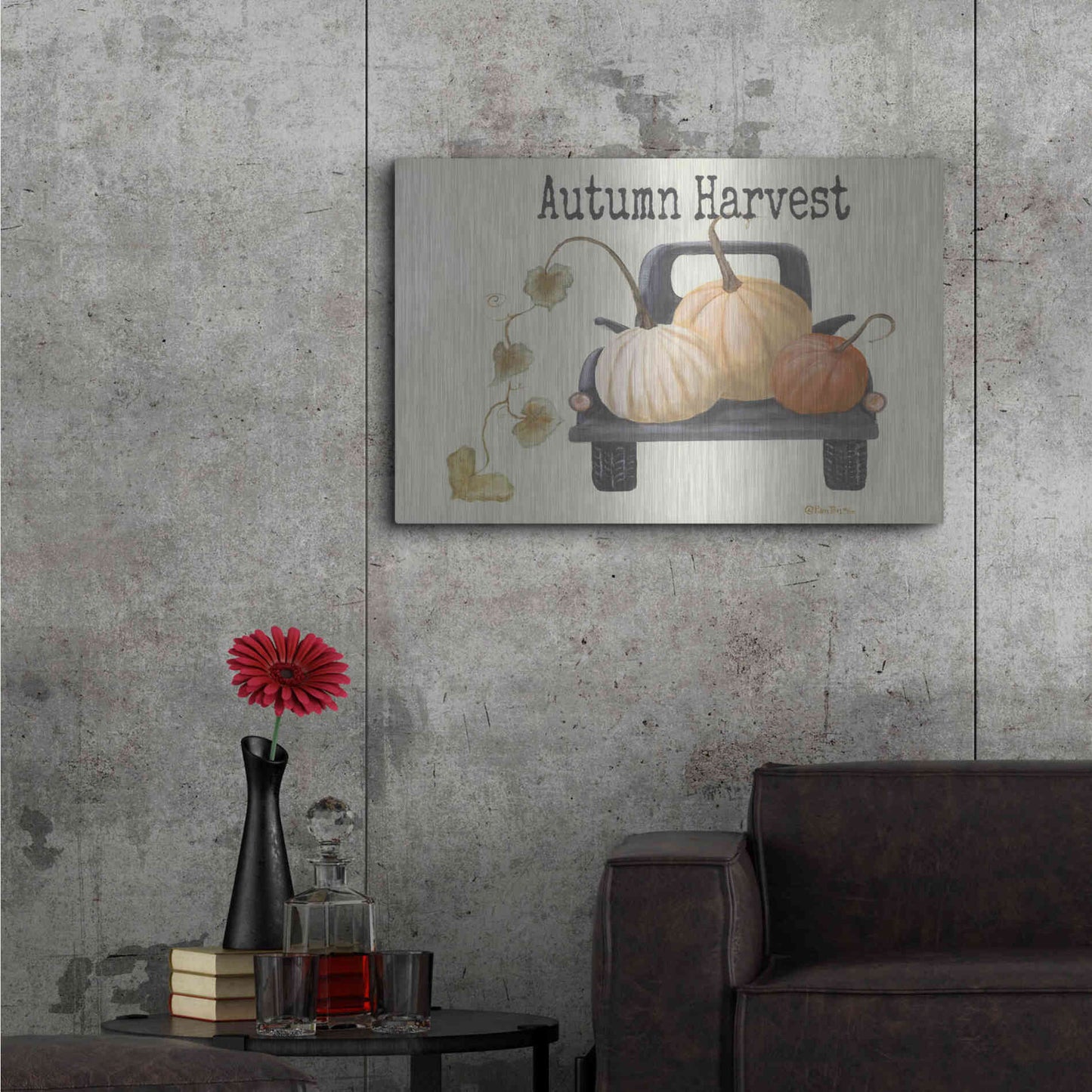Luxe Metal Art 'Autumn Harvest Truck' by Pam Britton , Metal Wall Art,36x24