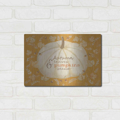 Luxe Metal Art 'Autumn Leaves & Pumpkin' by Pam Britton , Metal Wall Art,16x12