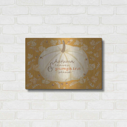 Luxe Metal Art 'Autumn Leaves & Pumpkin' by Pam Britton , Metal Wall Art,24x16