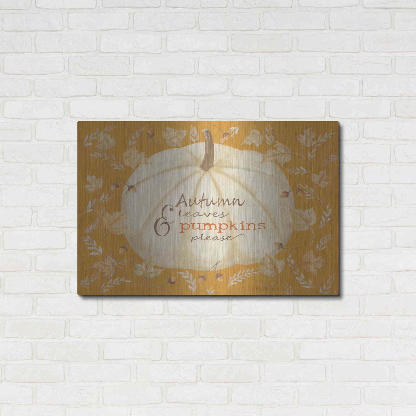 Luxe Metal Art 'Autumn Leaves & Pumpkin' by Pam Britton , Metal Wall Art,36x24