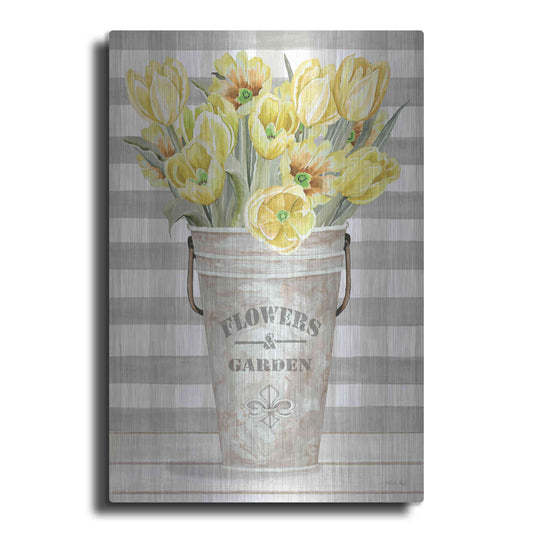 Luxe Metal Art 'Yellow Tulips I' by Cindy Jacobs, Metal Wall Art