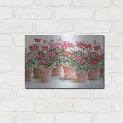 Luxe Metal Art 'Potted Geranium Mix I' by Cindy Jacobs, Metal Wall Art,16x12