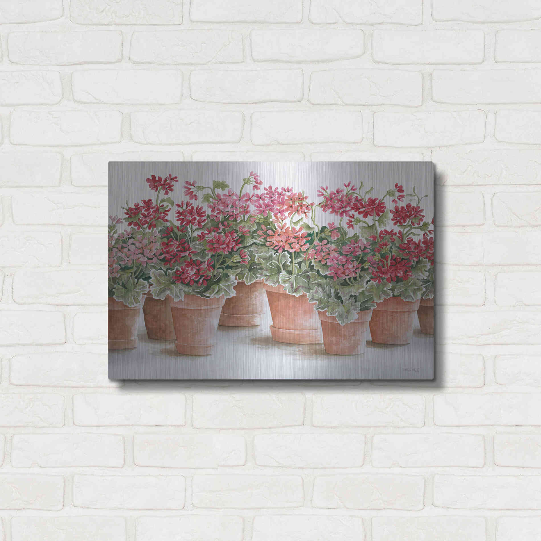 Luxe Metal Art 'Potted Geranium Mix I' by Cindy Jacobs, Metal Wall Art,24x16