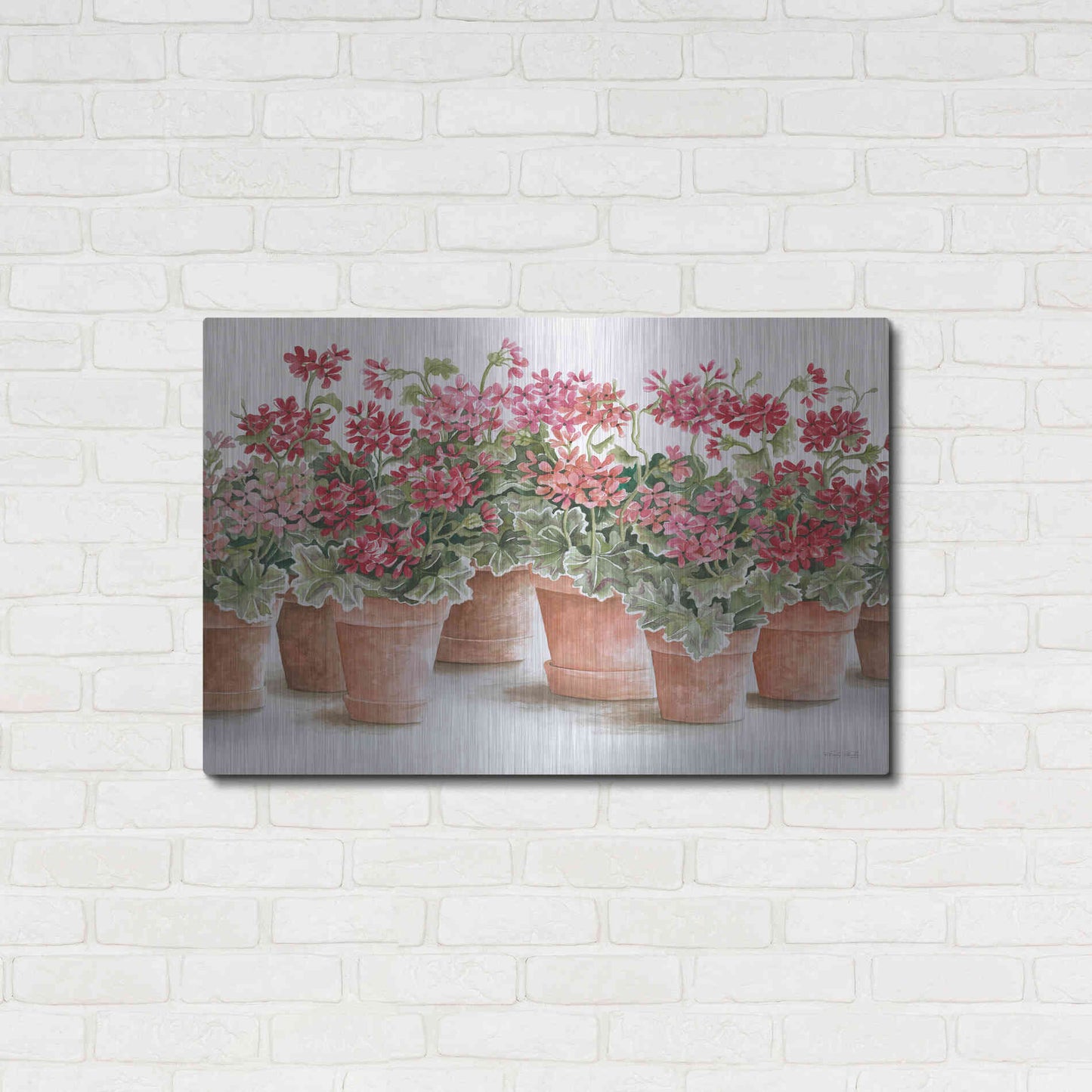 Luxe Metal Art 'Potted Geranium Mix I' by Cindy Jacobs, Metal Wall Art,36x24