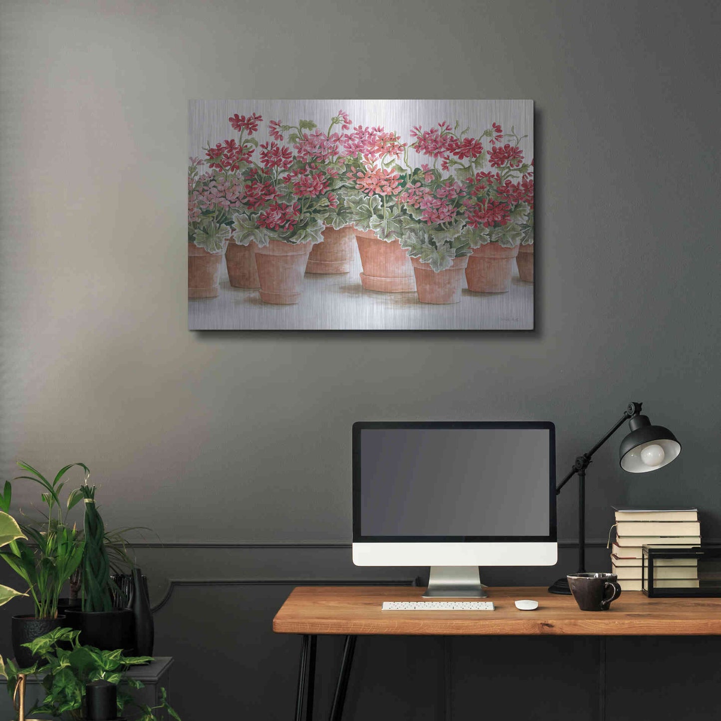 Luxe Metal Art 'Potted Geranium Mix I' by Cindy Jacobs, Metal Wall Art,36x24