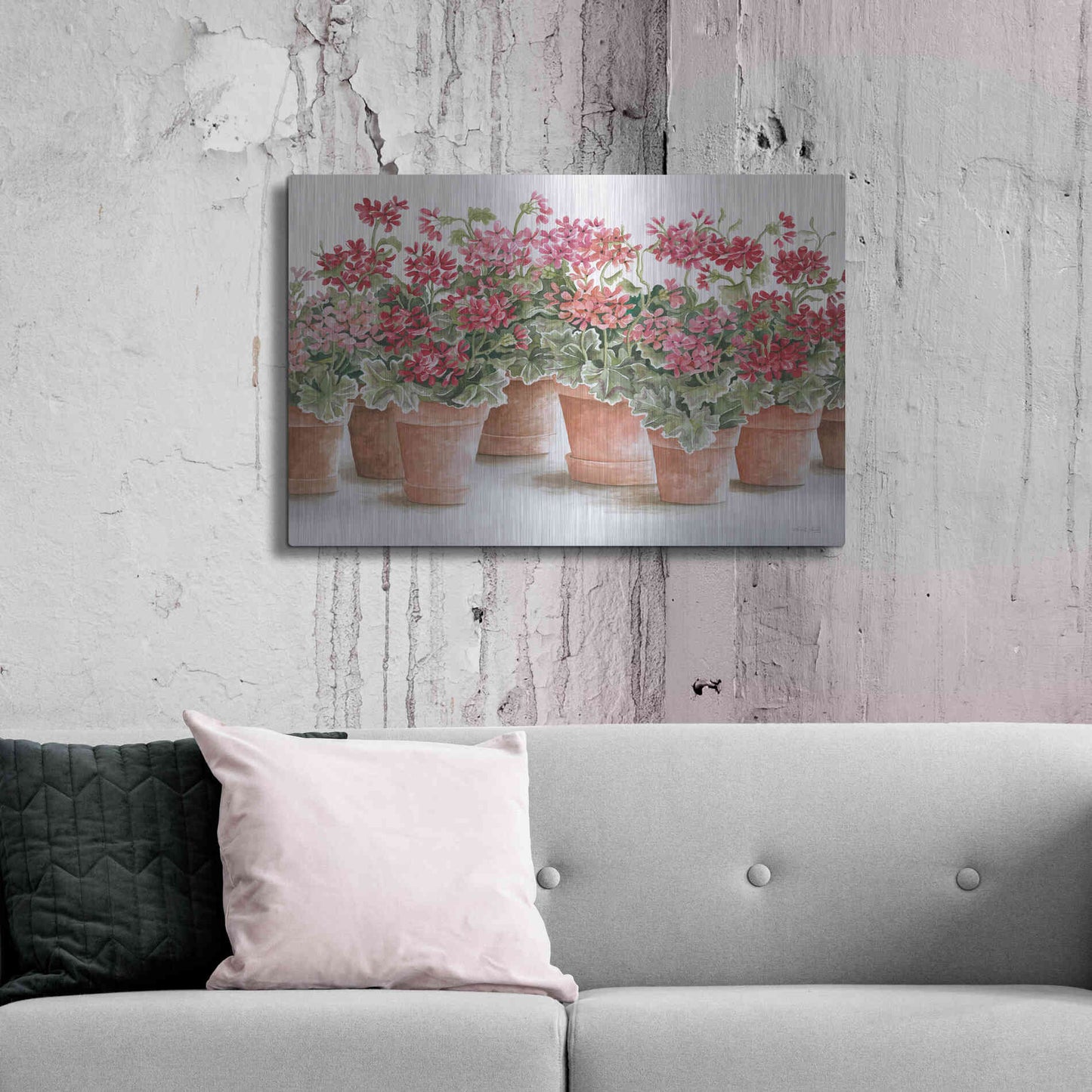 Luxe Metal Art 'Potted Geranium Mix I' by Cindy Jacobs, Metal Wall Art,36x24