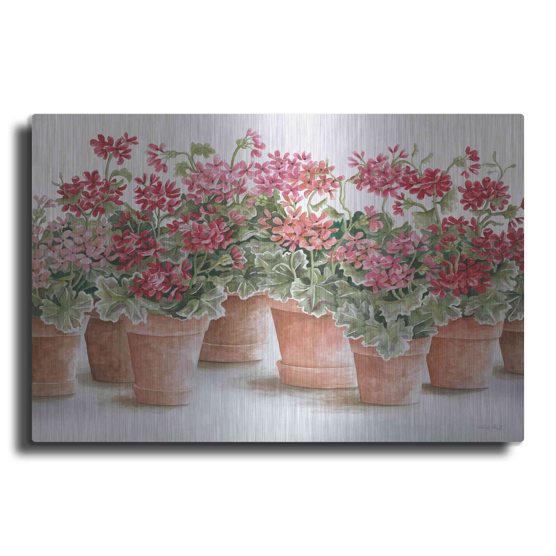 Luxe Metal Art 'Potted Geranium Mix I' by Cindy Jacobs, Metal Wall Art