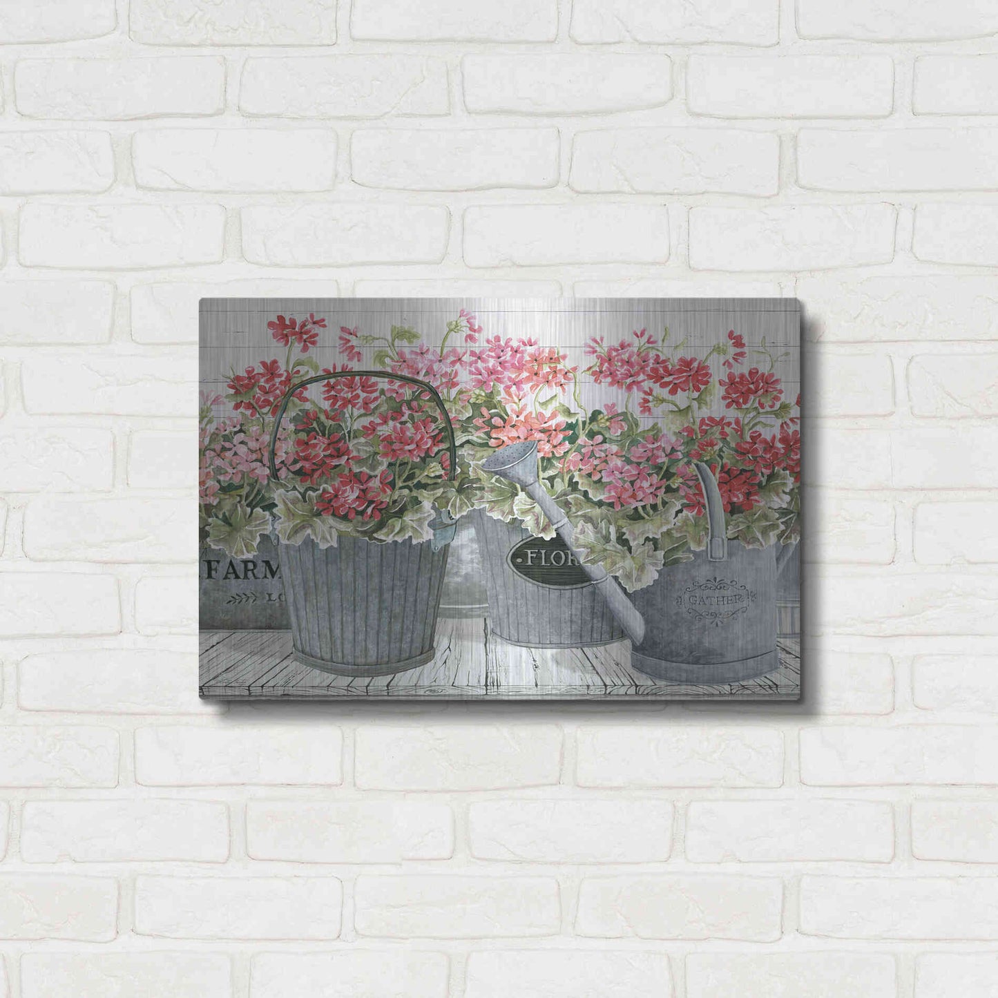 Luxe Metal Art 'Potted Geranium Mix II' by Cindy Jacobs, Metal Wall Art,24x16