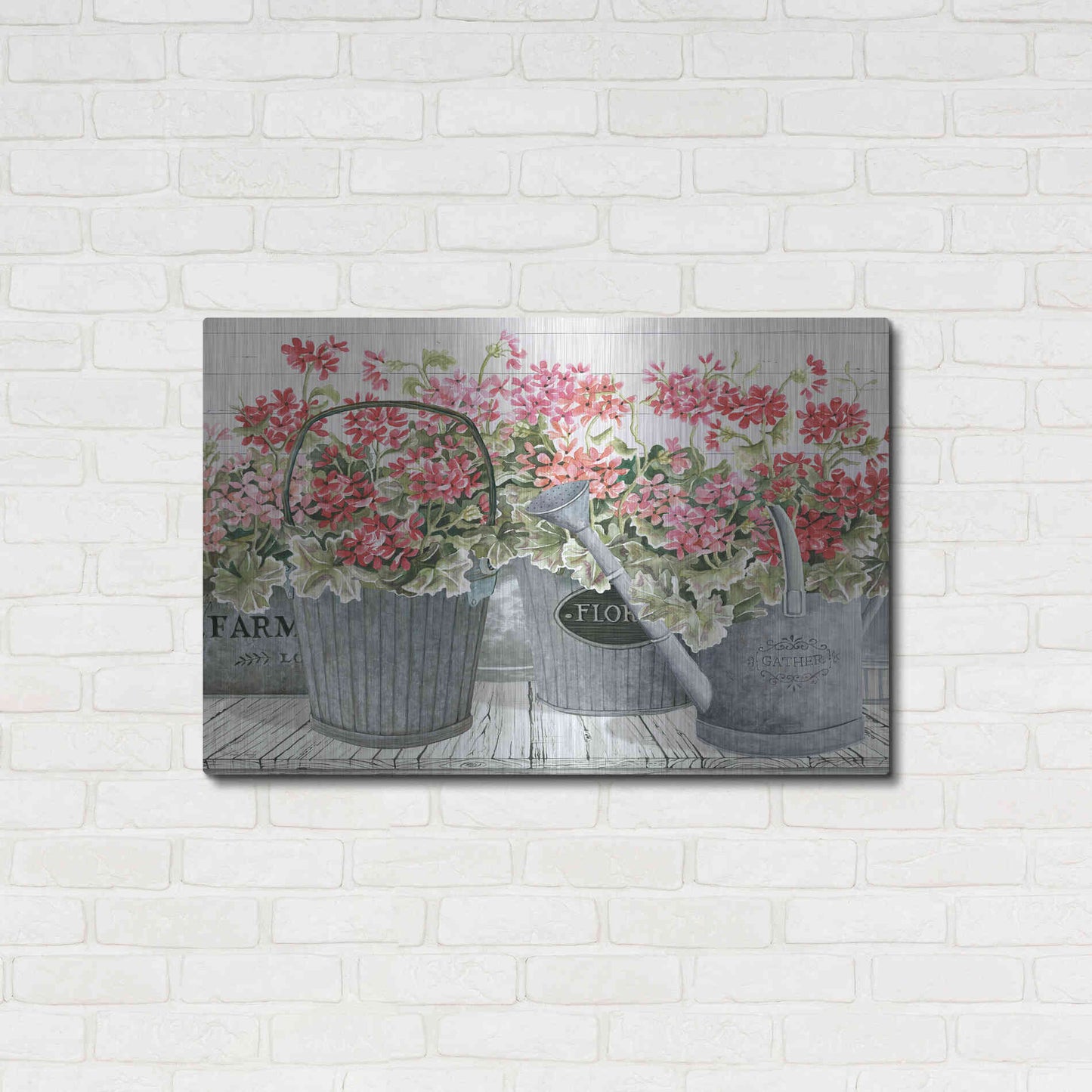 Luxe Metal Art 'Potted Geranium Mix II' by Cindy Jacobs, Metal Wall Art,36x24