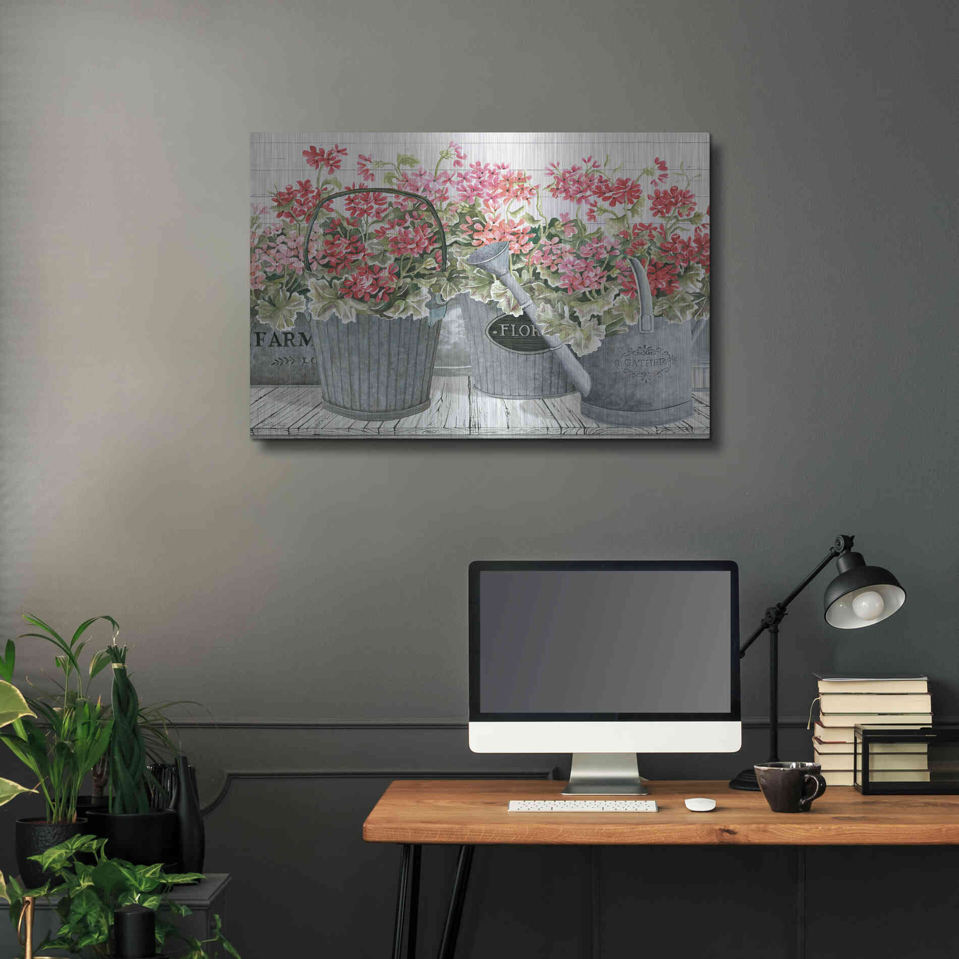 Luxe Metal Art 'Potted Geranium Mix II' by Cindy Jacobs, Metal Wall Art,36x24