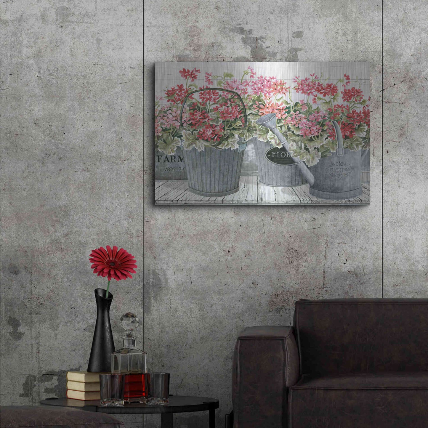 Luxe Metal Art 'Potted Geranium Mix II' by Cindy Jacobs, Metal Wall Art,36x24