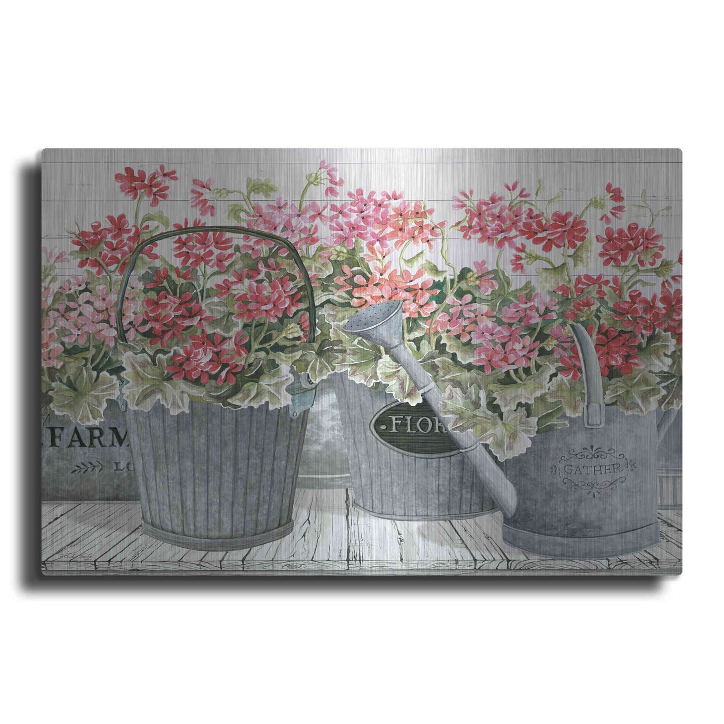 Luxe Metal Art 'Potted Geranium Mix II' by Cindy Jacobs, Metal Wall Art