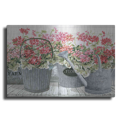 Luxe Metal Art 'Potted Geranium Mix II' by Cindy Jacobs, Metal Wall Art