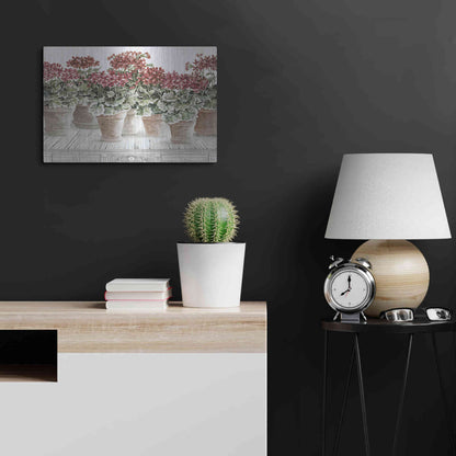 Luxe Metal Art 'Potted Geranium Mix III' by Cindy Jacobs, Metal Wall Art,24x16