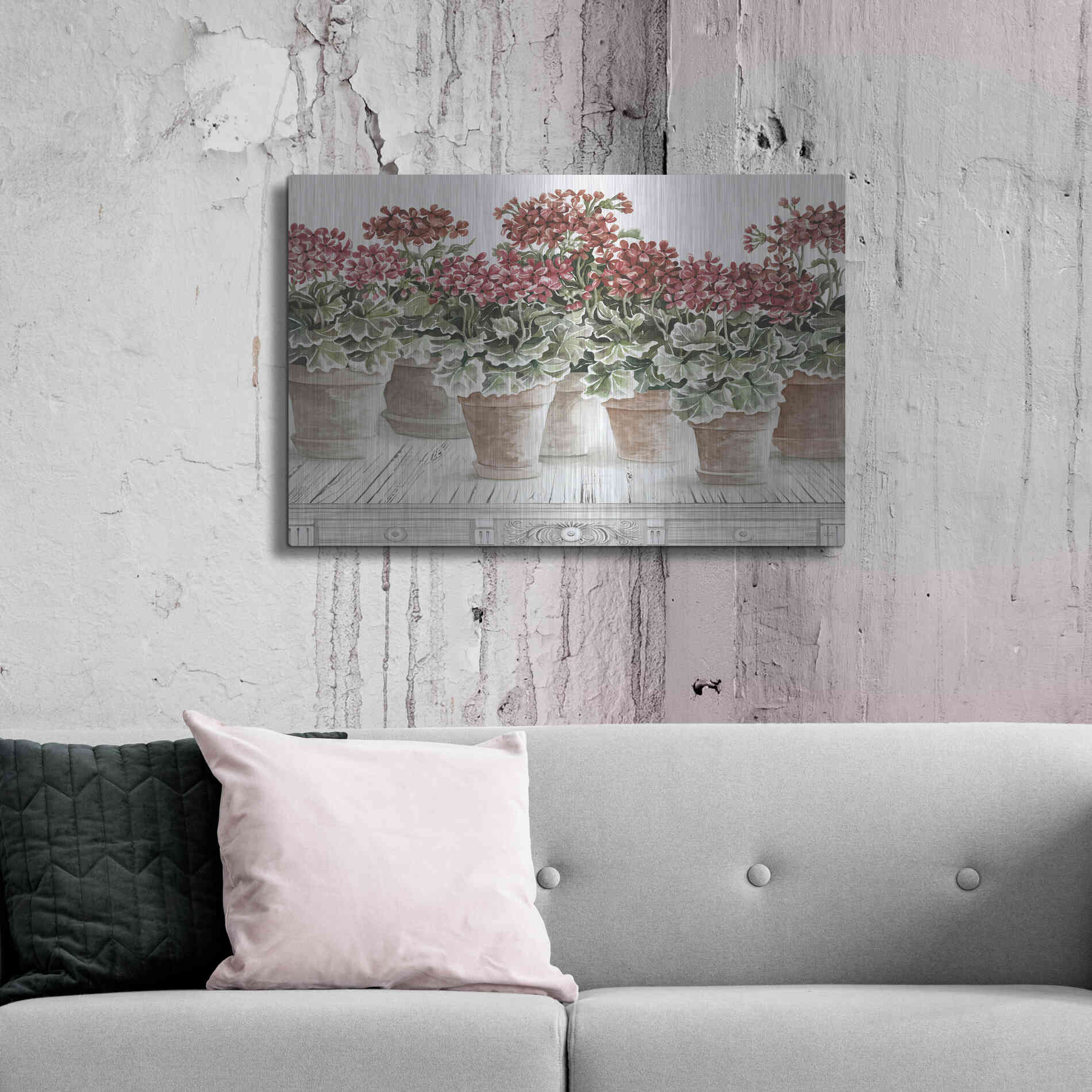 Luxe Metal Art 'Potted Geranium Mix III' by Cindy Jacobs, Metal Wall Art,36x24