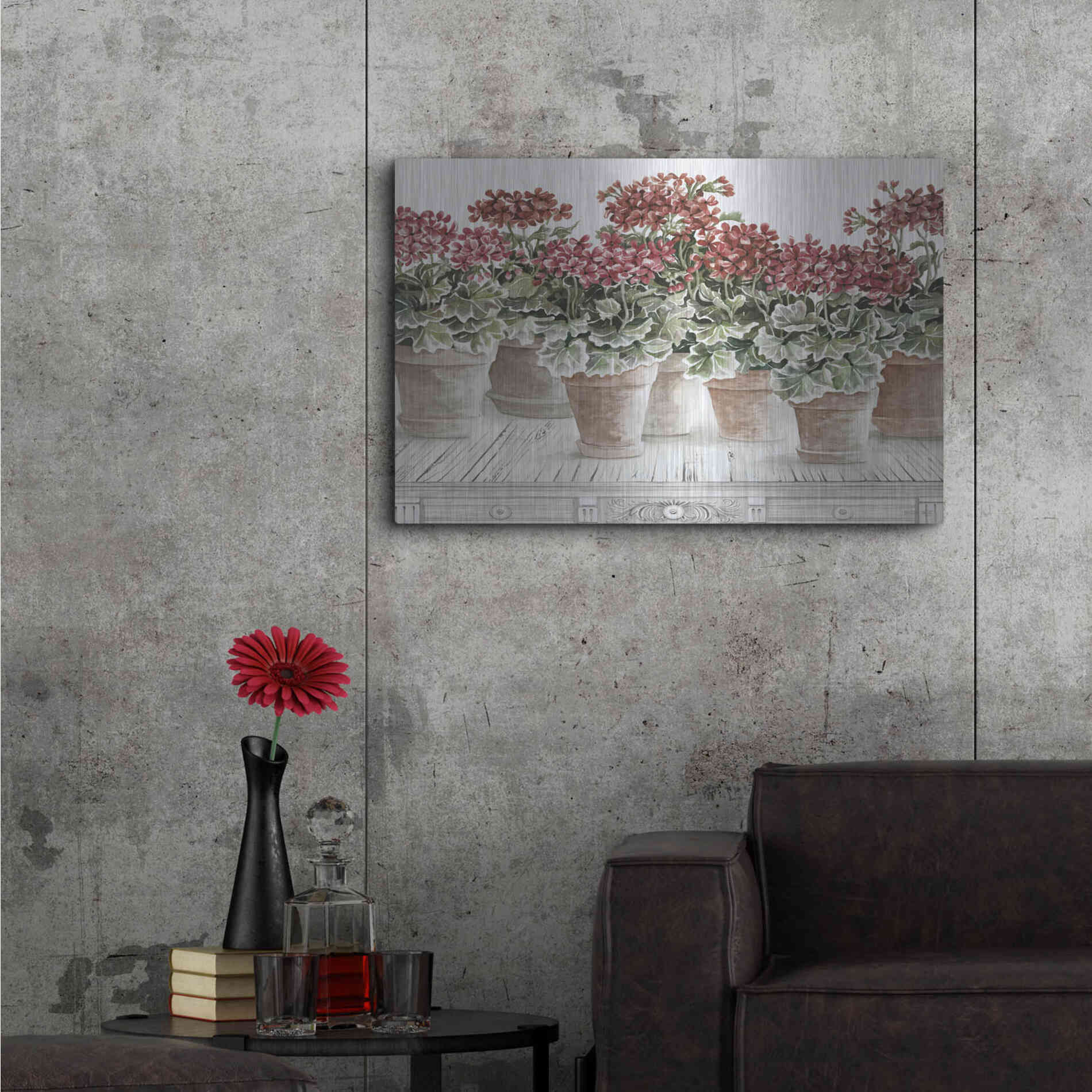 Luxe Metal Art 'Potted Geranium Mix III' by Cindy Jacobs, Metal Wall Art,36x24